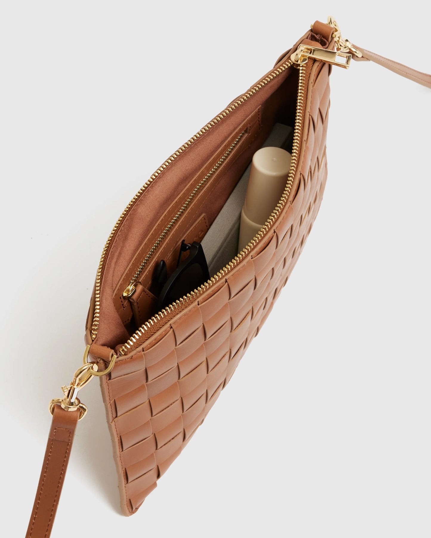 Italian Leather Handwoven Convertible Crossbody - One Size / Cognac