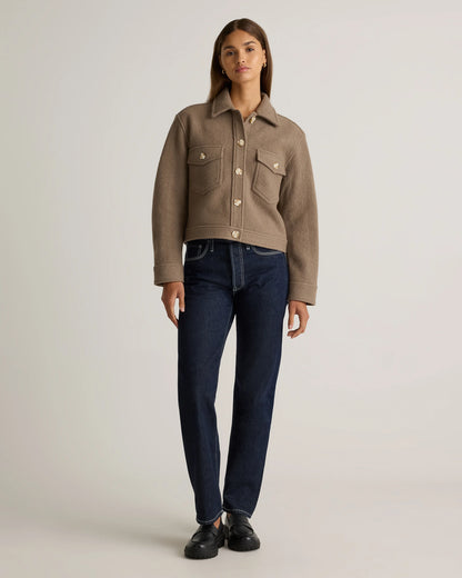 100% Merino Wool Cropped Shirt Jacket - XS / Mulled Wine