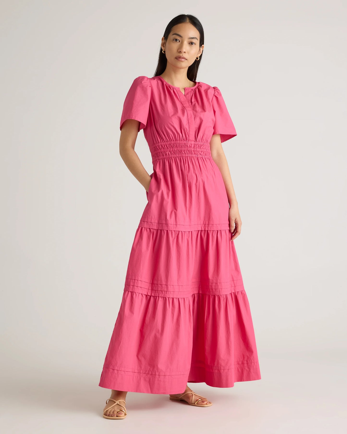100% Organic Cotton Poplin Tiered Maxi Dress - XS / Riviera Blue Heirloom Floral