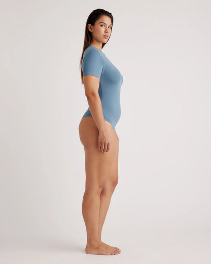 Stretch Cotton Jersey Short Sleeve Bodysuit - XS / Ocean