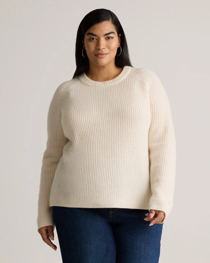 Mongolian Cashmere Fisherman Crewneck Sweater - 1X / Pale Custard Yellow