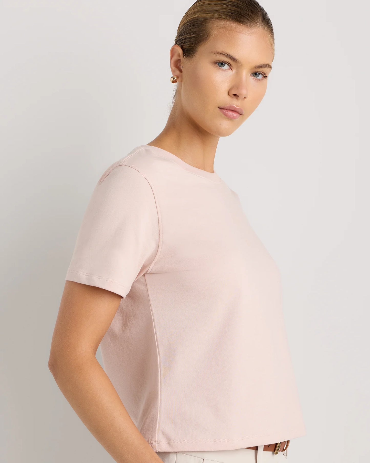 100% Organic Cotton Boxy Crewneck Tee - XS / Shell Pink