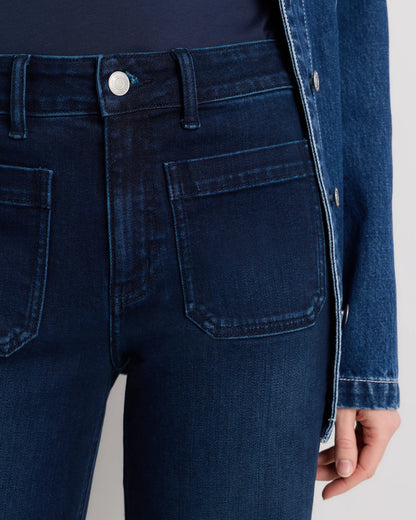 Bella Stretch Patch Pocket Wide Leg Jeans - 24 / Deep Sea Blue