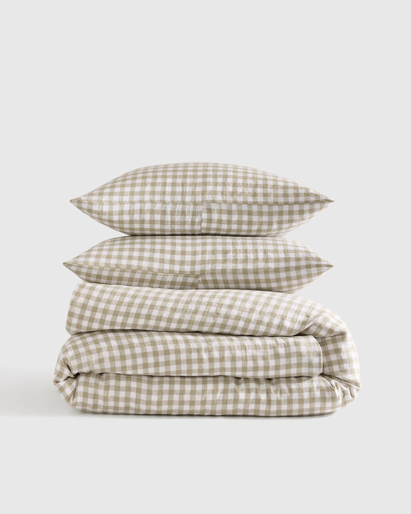 European Linen Gingham Duvet Cover Set - Twin / Blue Fog