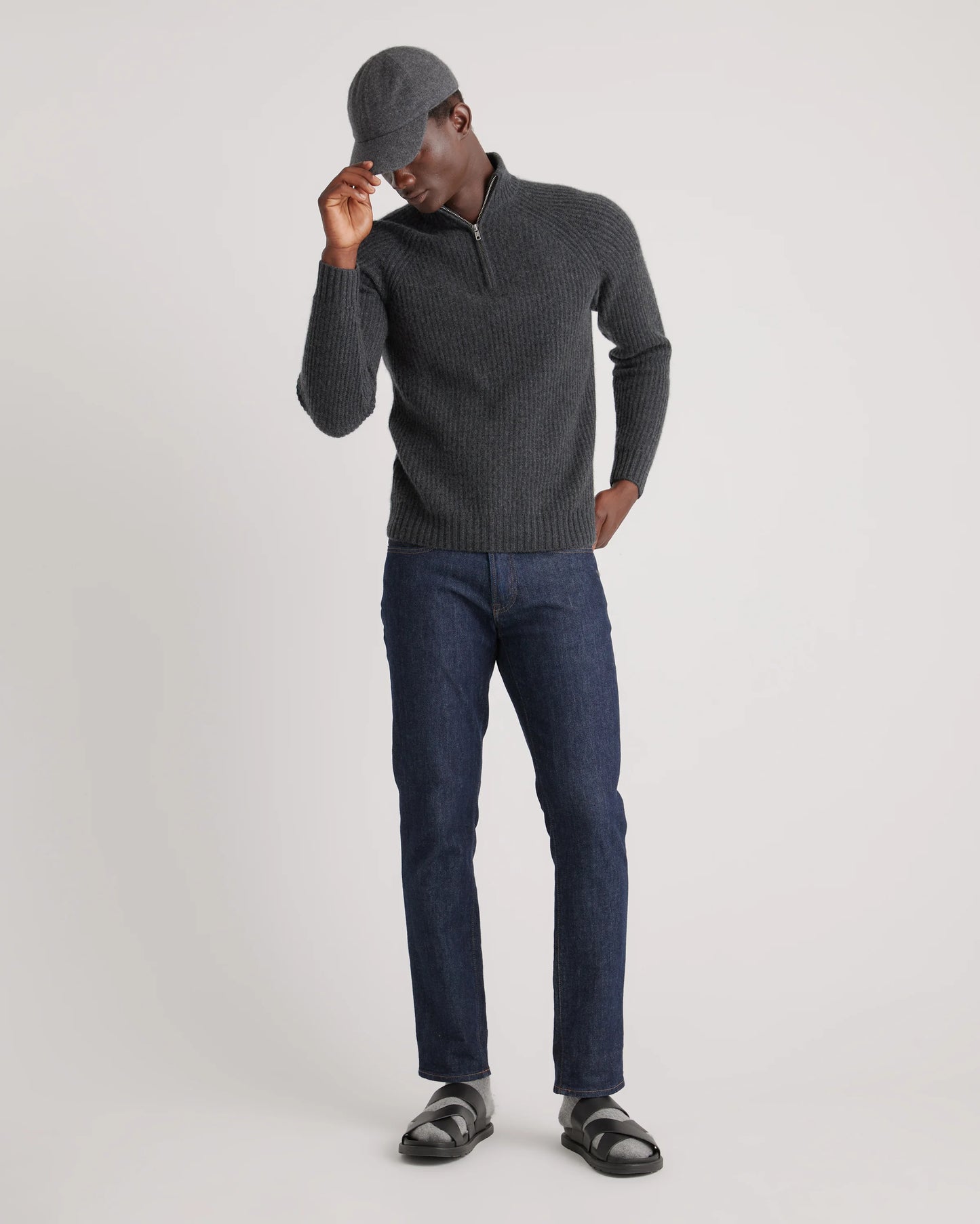 Mongolian Cashmere Fisherman Quarter Zip Sweater - S / Navy Marl