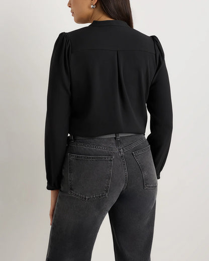 Fluid Crepe Surplice Long Sleeve Blouse - XS / Textured Navy