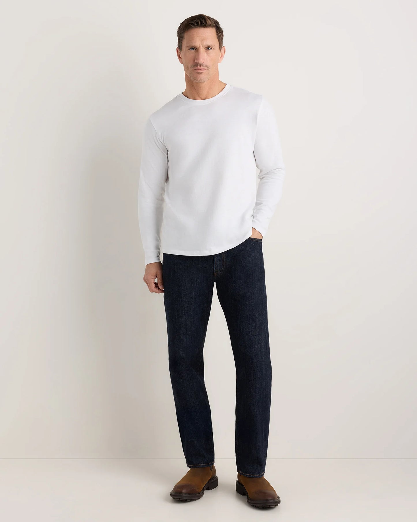 100% Organic Cotton Slub Long Sleeve Tee - S / Classic White