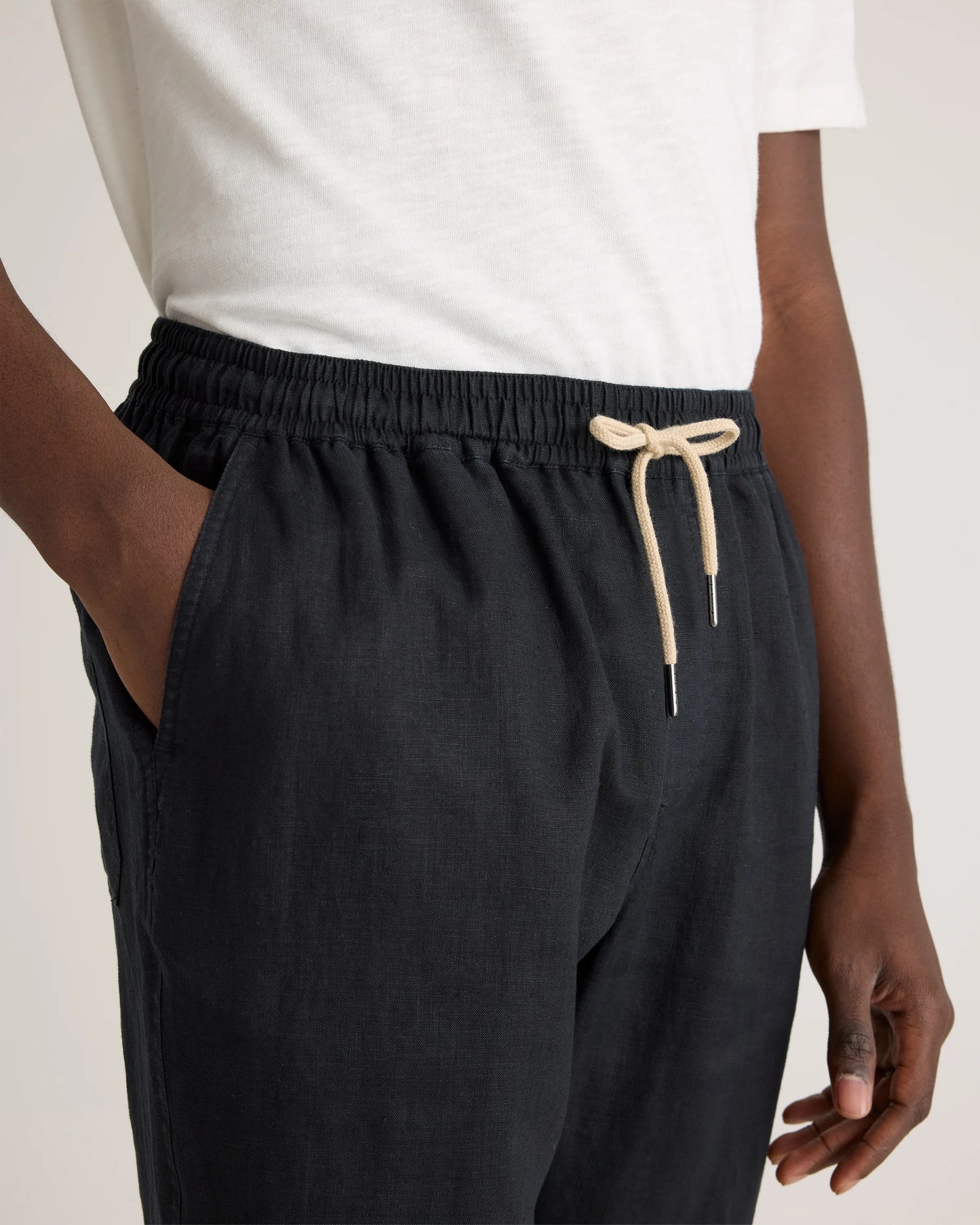 100% European Linen Drawstring Beach Pants - XS / Taupe Brown Chambray