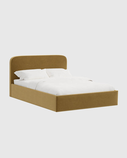 Curved Bed in Performance Velvet - Full / Walnut