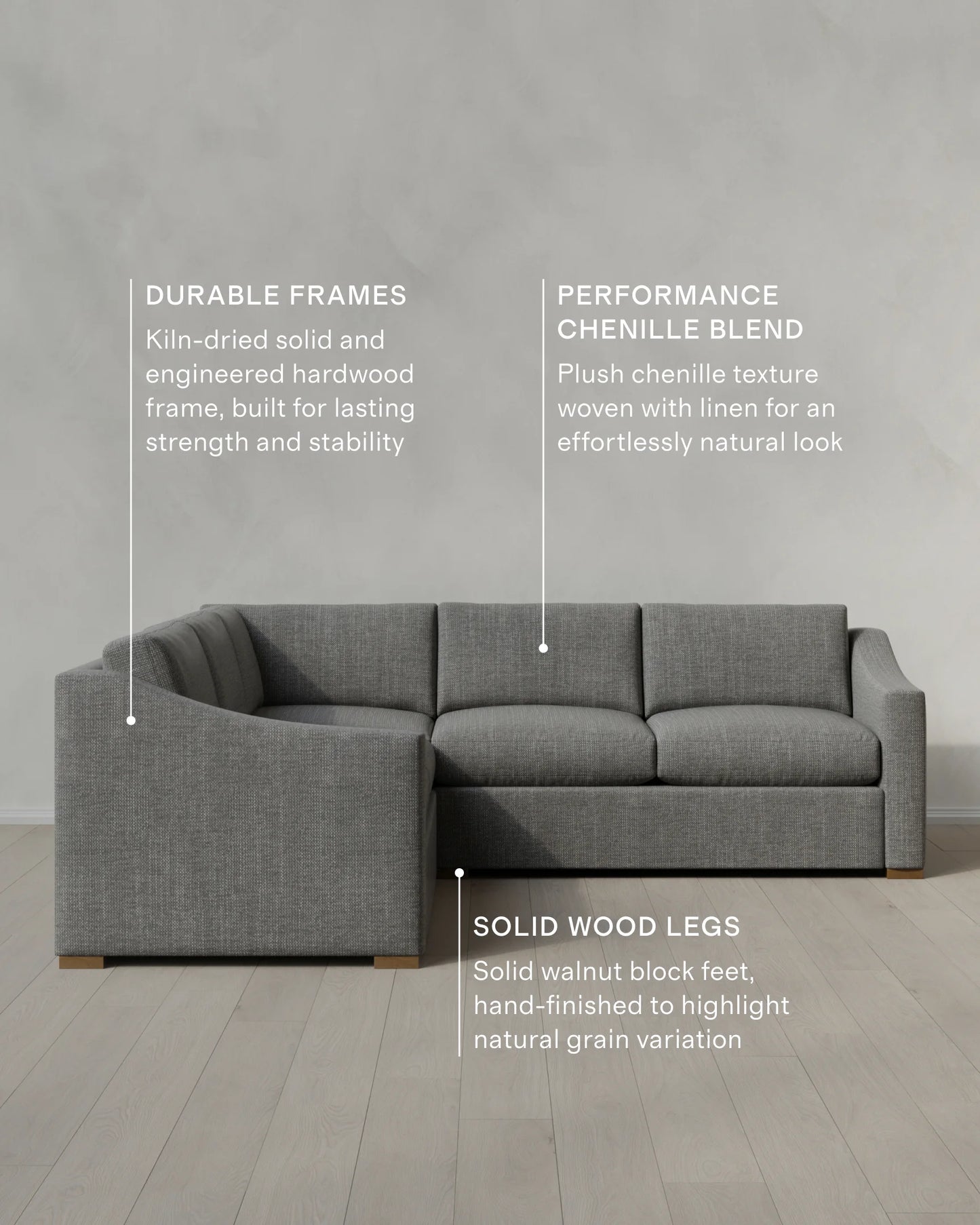 Hollis Slope Arm L Sectional in Performance Chenille Linen Blend - 110x110 / Snow