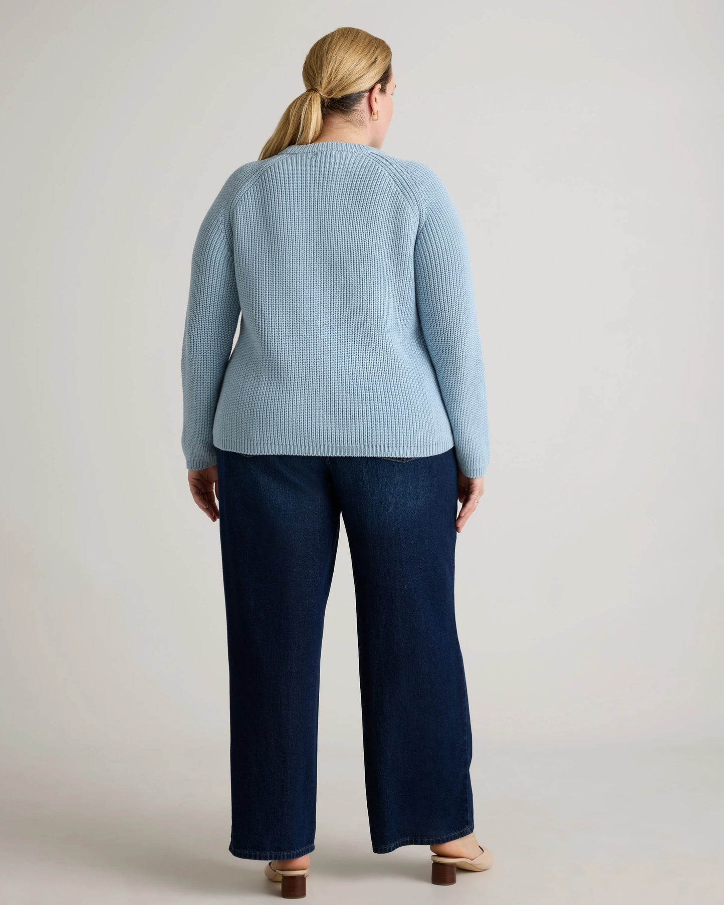 100% Organic Cotton Fisherman Crew Sweater - 1X / Blue Sapphire