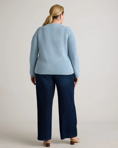 100% Organic Cotton Fisherman Crew Sweater - 1X / Blue Sapphire