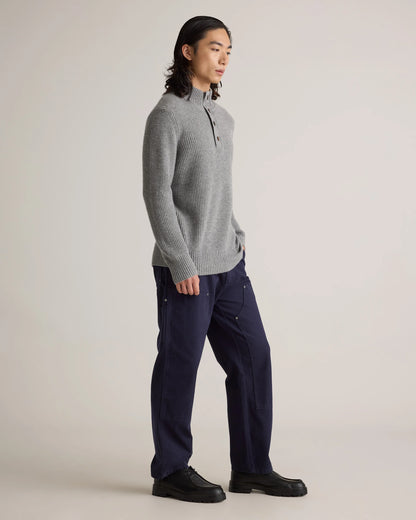 Mongolian Cashmere Waffle Quarter Button Sweater - S / Elk Brown