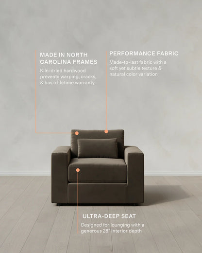 Ashford Deep Seat Chair and a Half in Performance Velvet - 46" / Caramel