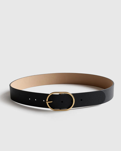 Cleo Oval European Leather Belt - XS / Black