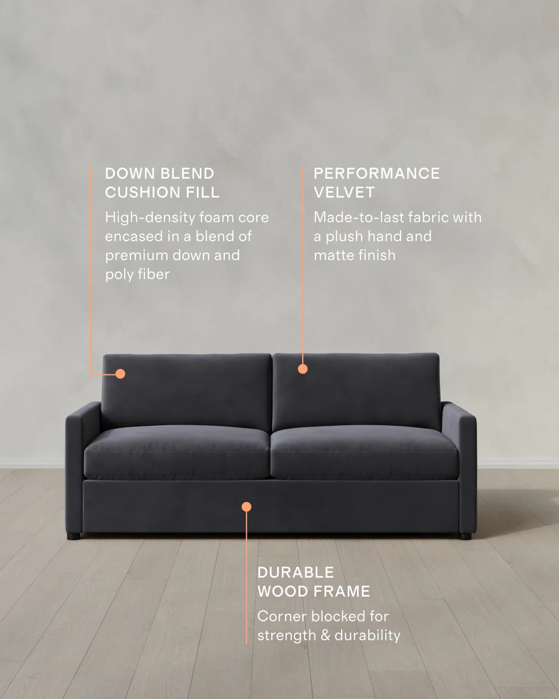 Brennan Sofa in Performance Velvet - 7ft / Taupe