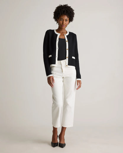 100% Organic Cotton Sweater Jacket - XS / Black/Ivory Colorblock