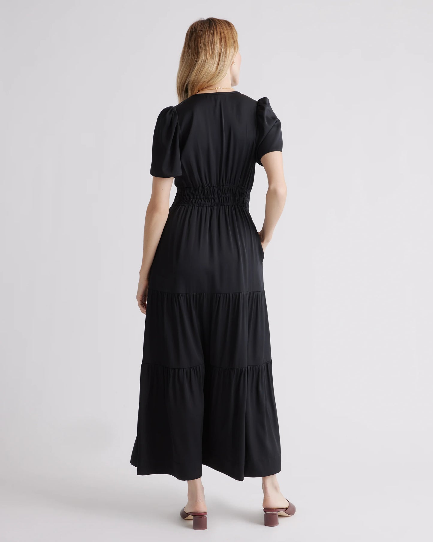 Washable Stretch Silk Tiered Maxi Dress - XS / Navy