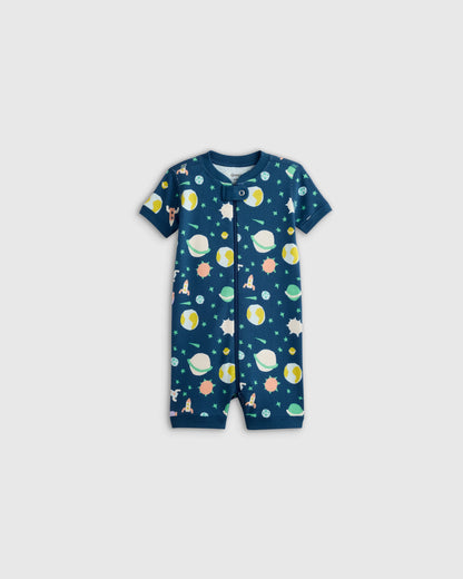100% Organic Cotton Shortie Onesie Pajama - 0-3M / Animal Faces