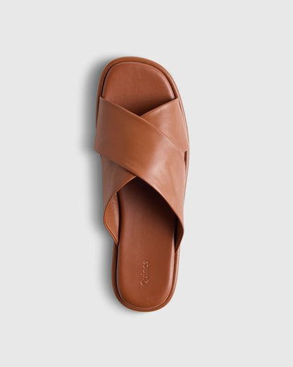 Italian Leather Crossover Slide - 5 / Cognac
