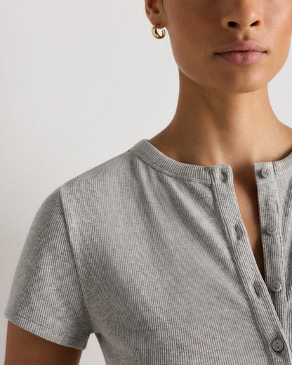 Organic Cotton Micro-Rib Button Tee - XS / Soft White