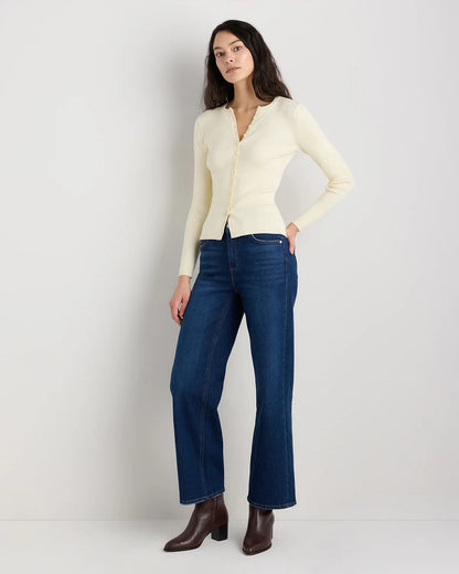 Cotton Cashmere Fitted Ribbed Cardigan - XS / Mocha Heather
