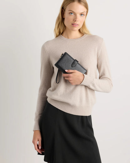 Italian Leather Phone Bi-Fold Wristlet - One Size / Black