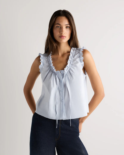 Cotton Viscose Voile Ruffle Trim Tank - XS / Classic Mini Gingham