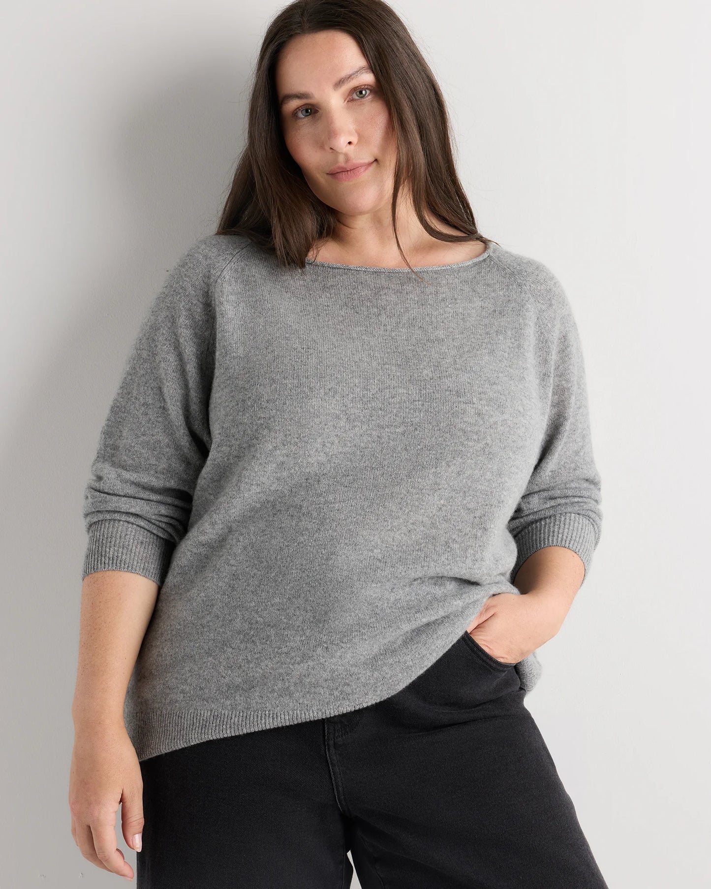 Mongolian Cashmere Boatneck Sweater - 1X / Heather Vintage Pink