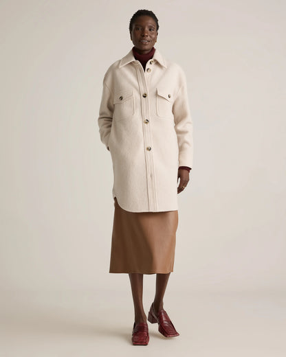 100% Merino Wool Long Shirt Jacket - XS / Heather Bone
