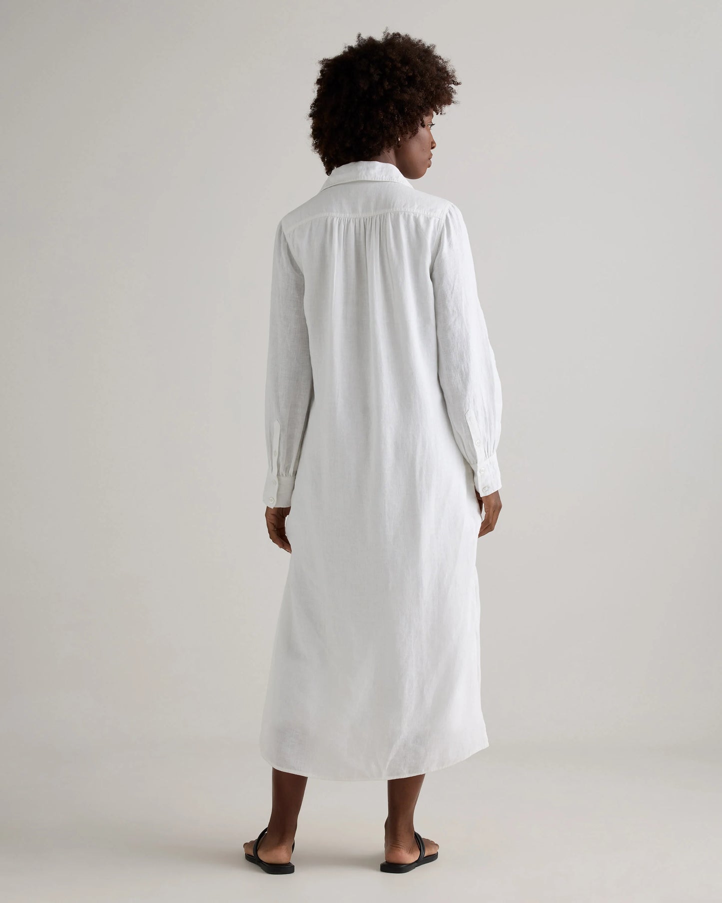 100% European Linen Popover Maxi Dress - XS / Blue Pinstripe