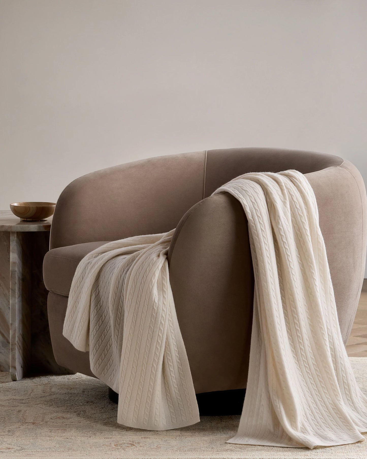 Cable Knit Cashmere Throw - 50x70 / Limoncello