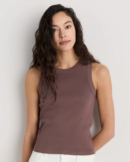 Organic Cotton Micro-Rib Cropped Cutaway Tank - XS / Heather Oatmeal