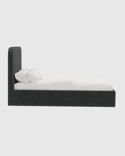 Curved Bed in Performance Velvet - Full / Walnut