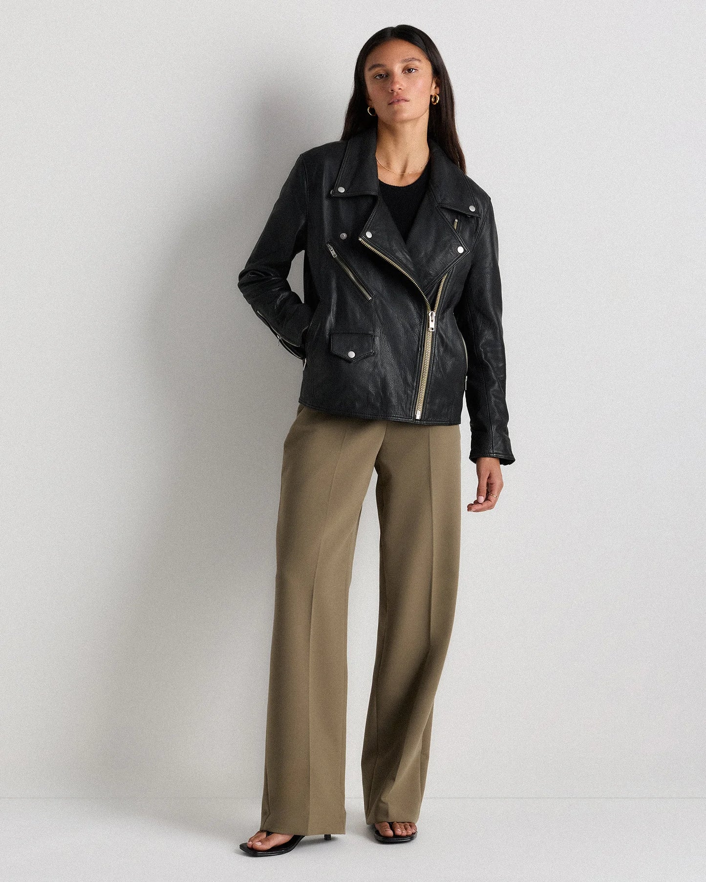 100% Leather Oversized Biker Jacket - XS / True Black