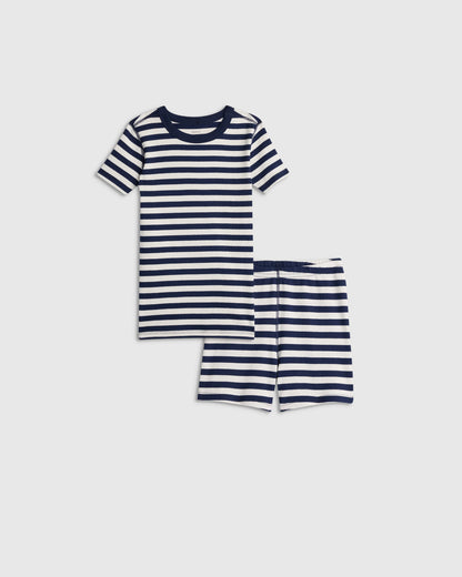 100% Organic Cotton Short Sleeve and Shorts Pajama Set - 6 / Navy Stripe