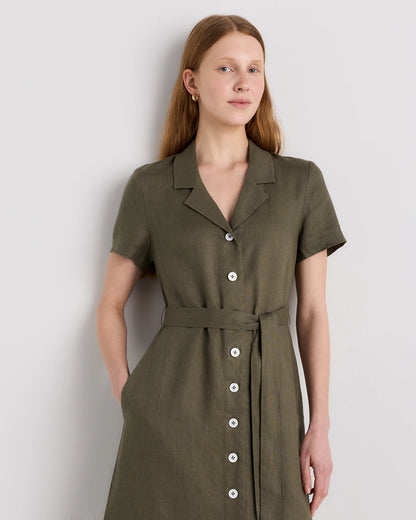 100% European Linen Button Front Dress - XS / Sky Blue Mariner Stripe