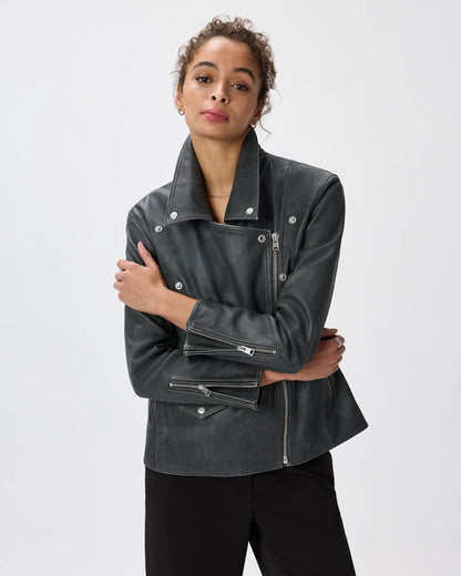 100% Leather Oversized Biker Jacket - XS / True Black