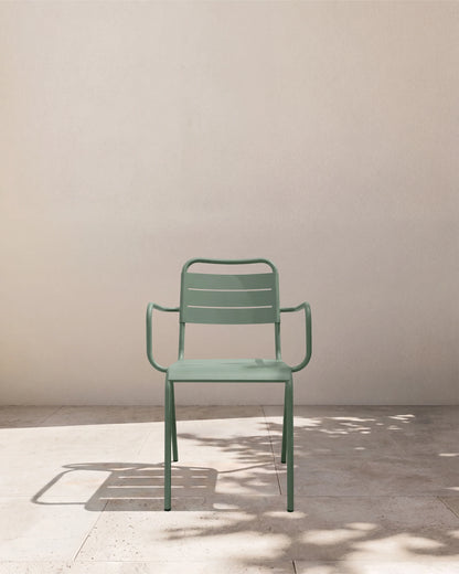 Powder-Coated Aluminum Outdoor Stacking Armchair (Set of 2) - Set of 2 / Sage Green