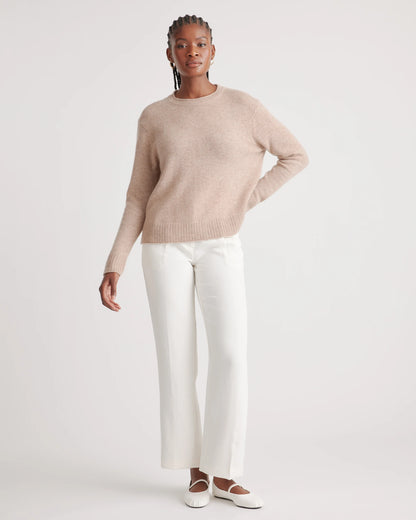 Mongolian Cashmere Boxy Crewneck Sweater - XS / Faded Denim/Brown/Ivory Variegated Stripe