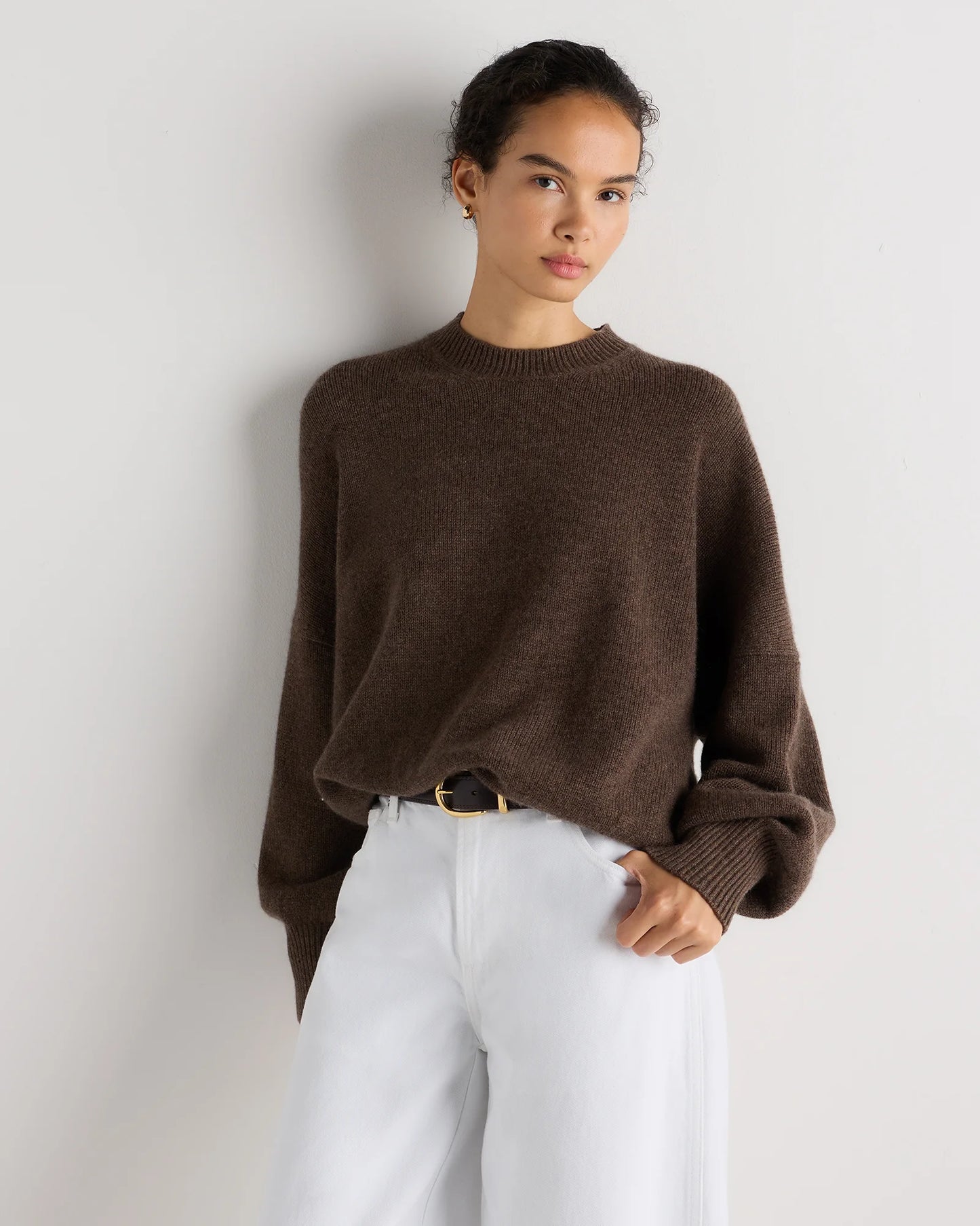 100% Mongolian Cashmere Slouchy Blouson Sleeve Crewneck - XS / Black
