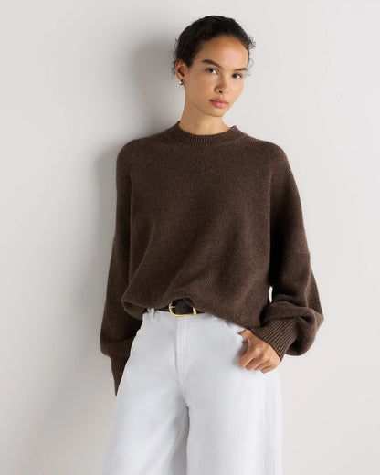 100% Mongolian Cashmere Slouchy Blouson Sleeve Crewneck - XS / Black