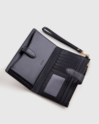 Italian Leather Phone Bi-Fold Wristlet - One Size / Black