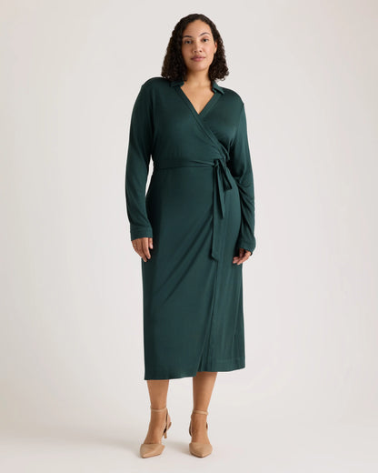 100% Silk Jersey Midi Wrap Dress - XS / Crimson Prism