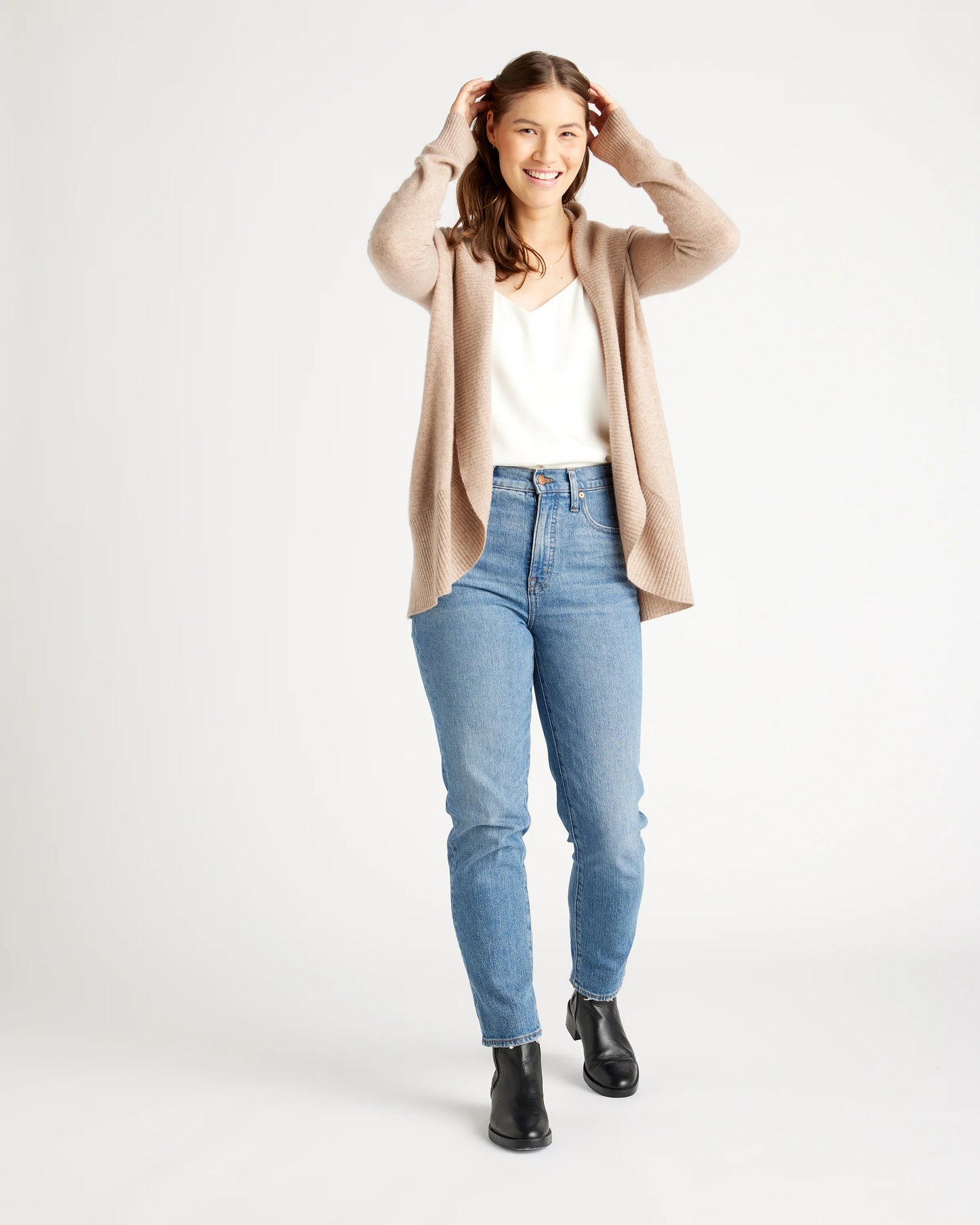 Mongolian Cashmere Open Cardigan Sweater - XS / Brown