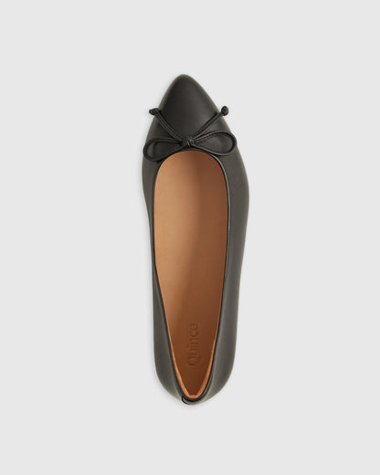 Italian Leather Pointed Bow Flat - 5 / Shell Pink