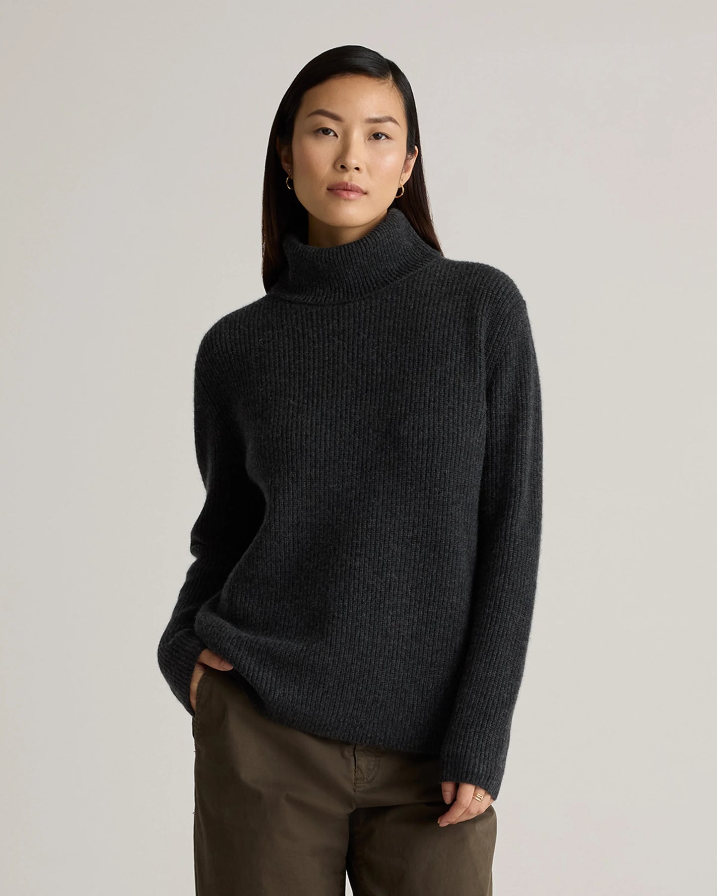 Mongolian Cashmere Fisherman Turtleneck Sweater - XS / Black