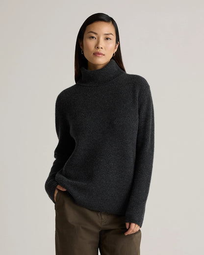 Mongolian Cashmere Fisherman Turtleneck Sweater - XS / Black