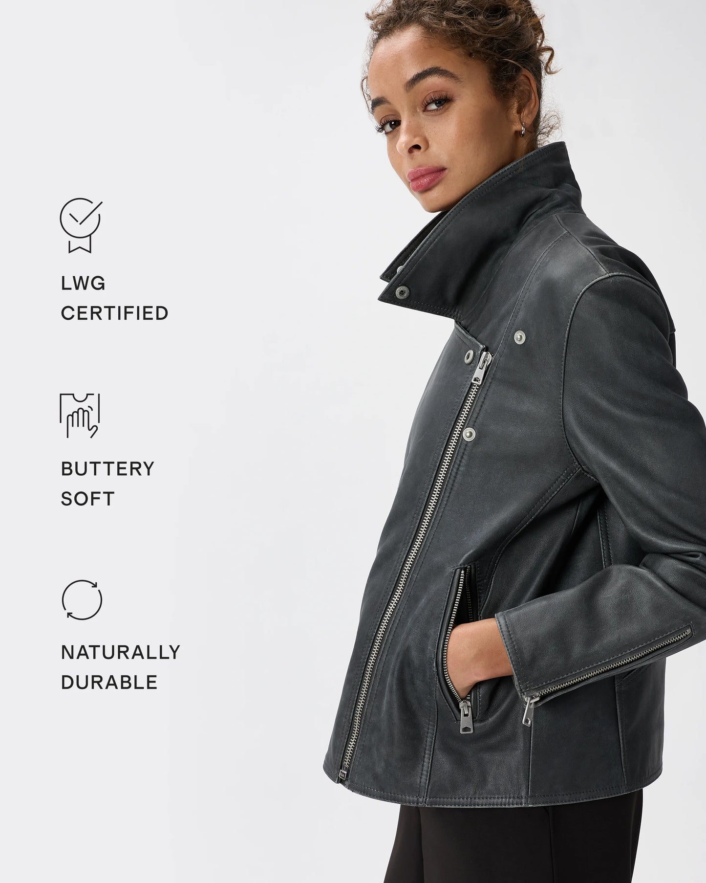 100% Leather Oversized Biker Jacket - XS / True Black