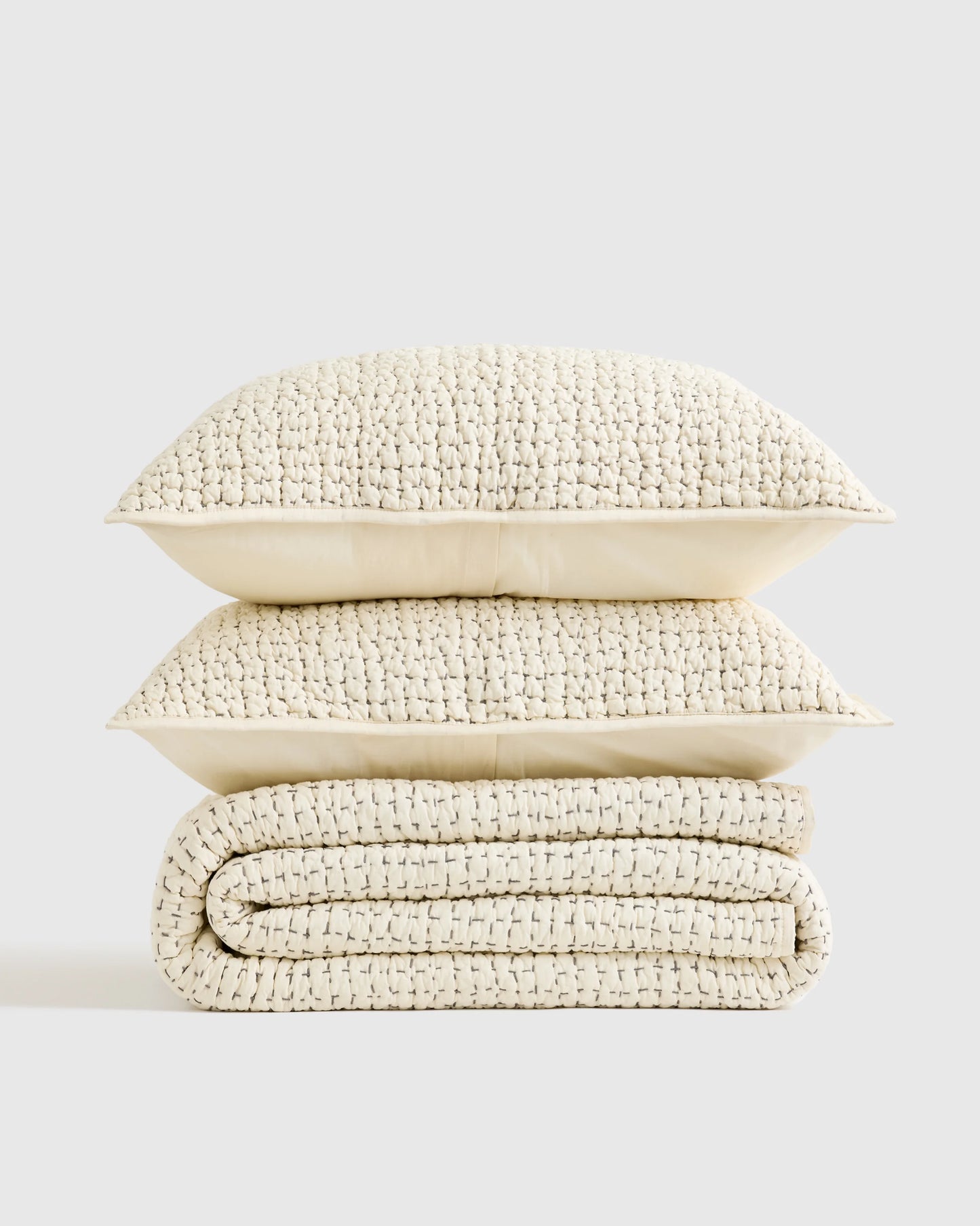 Organic Cotton Hand Stitched Quilt Set - Twin / Stone
